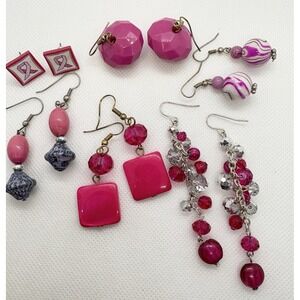 Lot of 6 Pairs Pink &‎ Magenta Beaded Earrings Dangles & Studs Statement Costume
